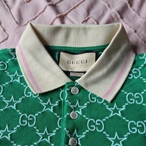 Gucci Mens Polo with Green and Cream Accents